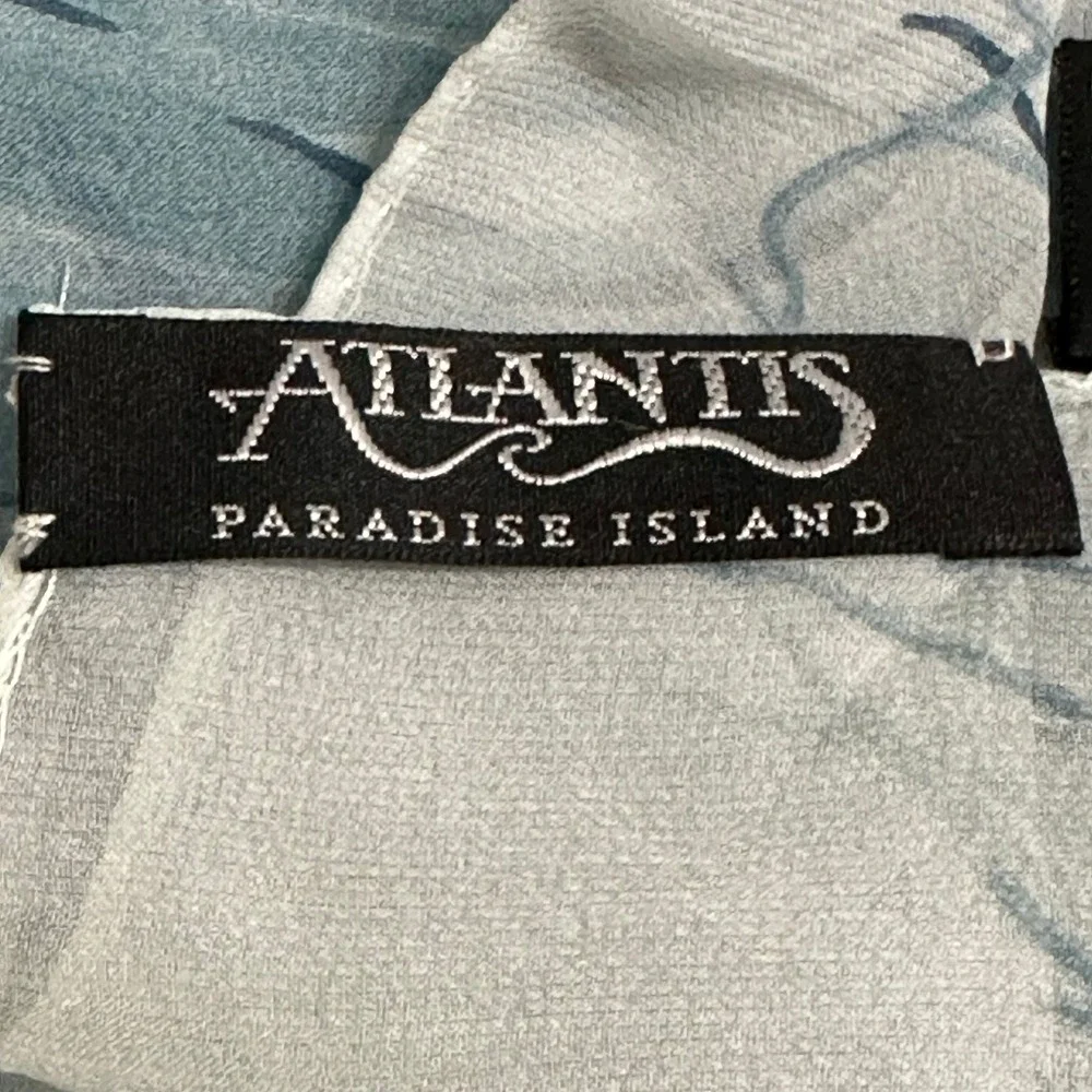 100% Silk Scarf Blue Tropical Print Made in Italy Atlantis Paradise Island 60x17